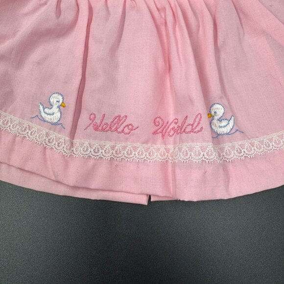 Vtg 70's 80's Baby Girls "Hello World" Pink Dress w/Duck Embroidery 0-6 months - Picture 3 of 14